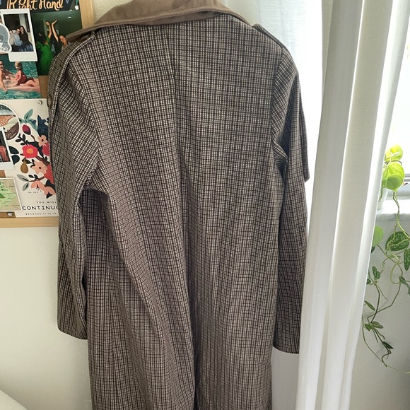 🍂 SHEIN | brown plaid oversized button down trench coat - Picture 8 of 11